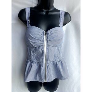 Susy's Kloset Striped Babydoll Corset Top Size M Blue Zip Nautical Pinup Retro